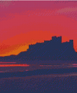 Bamburgh Castle At Sunset Silhouette Diamond Painting