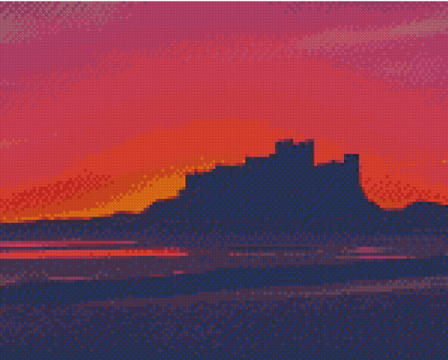 Bamburgh Castle At Sunset Silhouette Diamond Painting