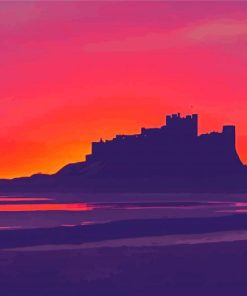 Bamburgh Castle At Sunset Silhouette Diamond Painting