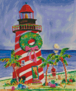 Christmas Lighthouse Beach Diamond Painting