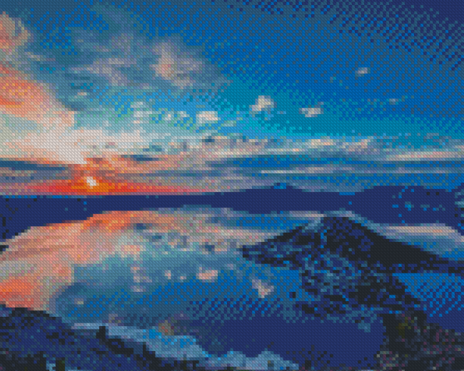 Crater Lake At Sunset Diamond Painting