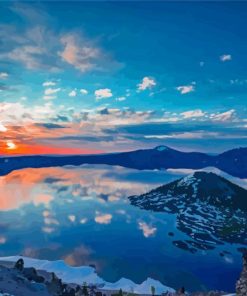 Crater Lake At Sunset Diamond Painting