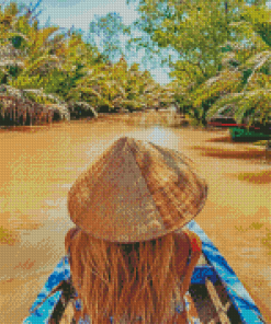 Girl In Mekong Delta River Diamond Painting