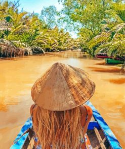 Girl In Mekong Delta River Diamond Painting