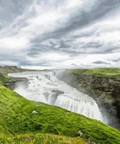 Gullfoss Falls Iceland Landscape Diamond Painting