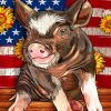 Pig With Sunflowers And US Flag Diamond Painting