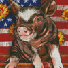 Pig With Sunflowers And US Flag Diamond Painting