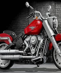 Red Grey Harley Fat Boy Motorcycle Diamond Painting