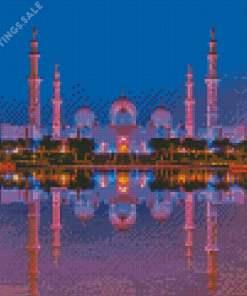 Sheikh Zayed Mosque Night Reflection Diamond Painting