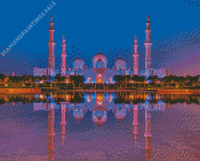 Sheikh Zayed Mosque Night Reflection Diamond Painting