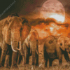 Wild Elephants Moon Diamond Painting