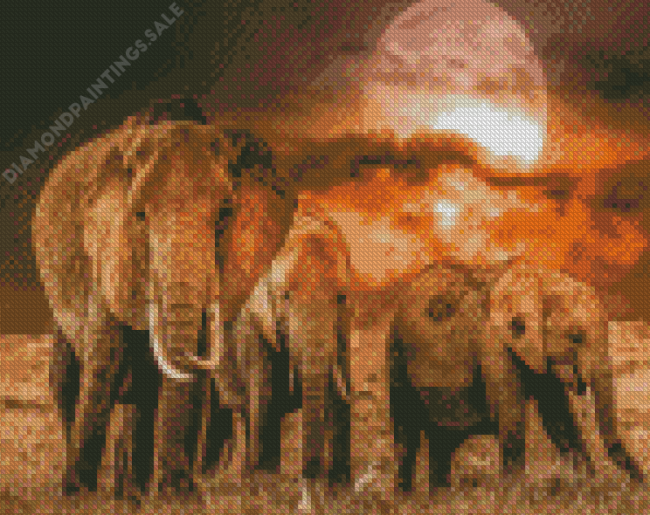 Wild Elephants Moon Diamond Painting