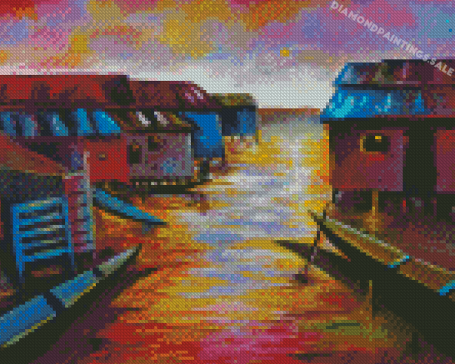 Abstract Houses On Water Diamond Painting