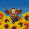 Aesthetic Cow Sunflower Diamond Painting