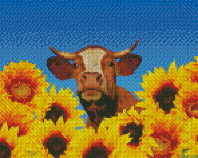 Aesthetic Cow Sunflower Diamond Painting