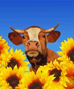 Aesthetic Cow Sunflower Diamond Painting