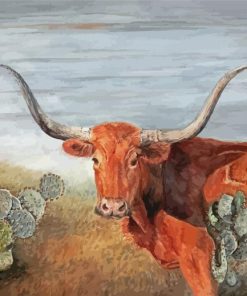 Aesthetic Longhorn Cow With Cactus Diamond Painting