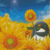 Aesthetic Penguin With Sunflower Diamond Painting