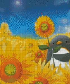 Aesthetic Penguin With Sunflower Diamond Painting