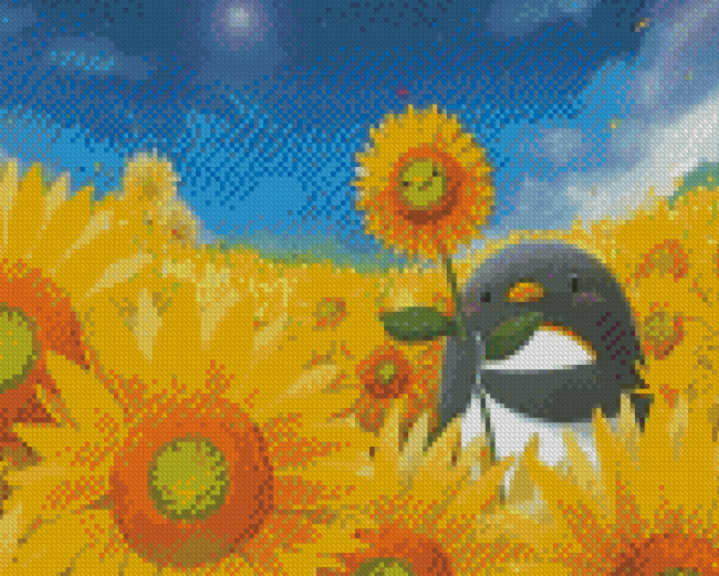 Aesthetic Penguin With Sunflower Diamond Painting