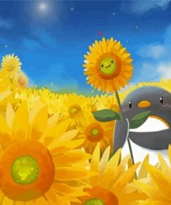 Aesthetic Penguin With Sunflower Diamond Painting
