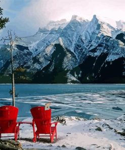 Aesthetic Red Chairs Lake Diamond Painting