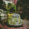 Aesthetic VW Beetle And Cherry Blossom Diamond Painting