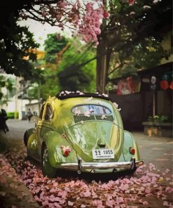 Aesthetic VW Beetle And Cherry Blossom Diamond Painting