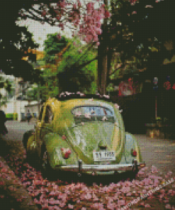 Aesthetic VW Beetle And Cherry Blossom Diamond Painting