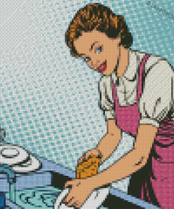 Aesthetic Woman Washing Dishes Diamond Painting