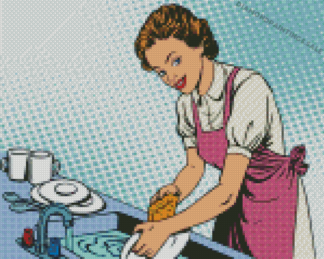 Aesthetic Woman Washing Dishes Diamond Painting