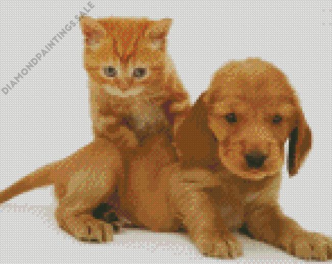 Aesthetic Puppy And Kitten Diamond Painting