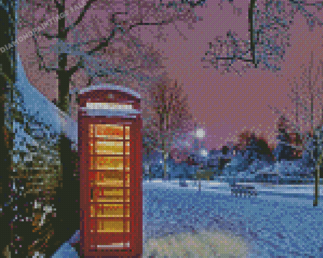 Aesthetic Telephone Box In Snow Diamond Painting