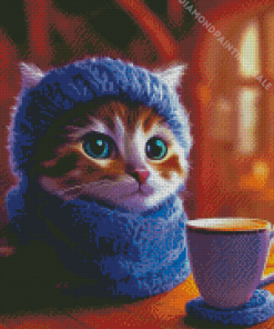 Cat Drinking Coffee Diamond Painting