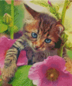 Aesthetic Cat With Flowers Diamond Painting
