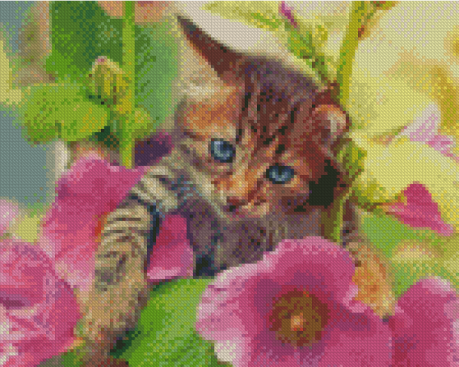 Aesthetic Cat With Flowers Diamond Painting