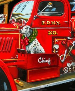 Dalmatian And Fire Truck Diamond Painting