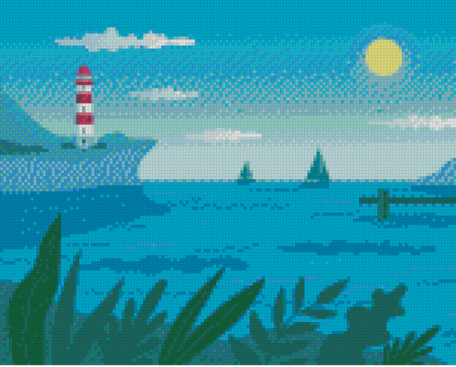 Lighthouse And The Boats On Sea Diamond Painting