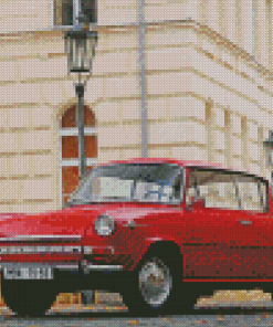 Red Skoda Vintage Car Diamond Painting