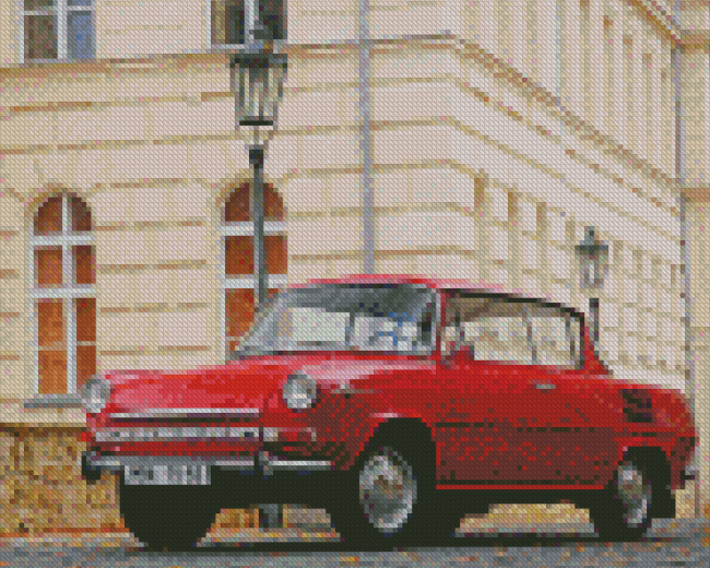 Red Skoda Vintage Car Diamond Painting