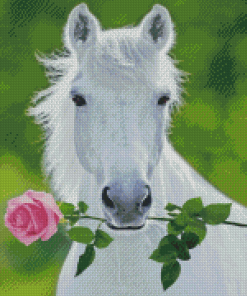White Horse And Rose Diamond Painting