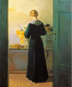 A Young Woman Arranging Flowers Ancher Art Diamond Painting