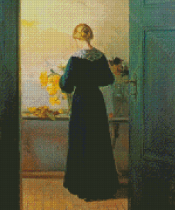 A Young Woman Arranging Flowers Ancher Art Diamond Paintings