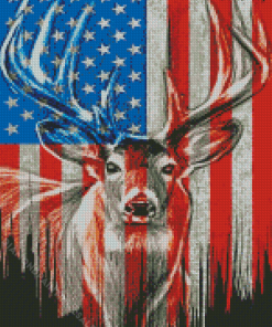 American Deer With Flag Diamond Paintings
