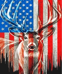 American Deer With Flag Diamond Painting