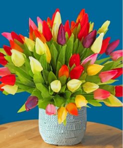Basket Of Colorful Tulips Vase Diamond Painting