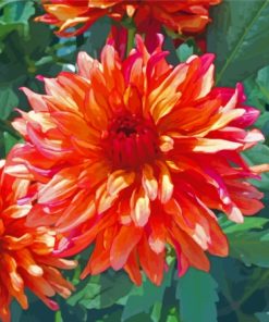 Blooming Red Orange Dahlia Diamond Painting