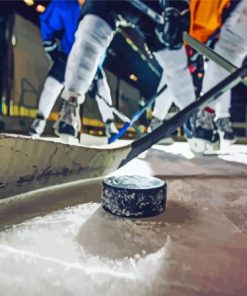 Close Up Hockey Puck And Players Diamond Painting