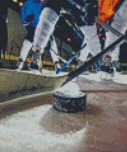 Close Up Hockey Puck And Players Diamond Paintings