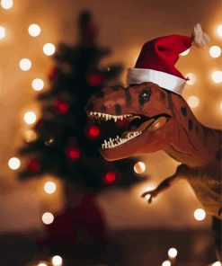 Dinosaur With Hat At Christmas Diamond Painting